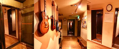 ANDY'S STUDIO（アンディーズスタジオ）：ギターが飾られた廊下